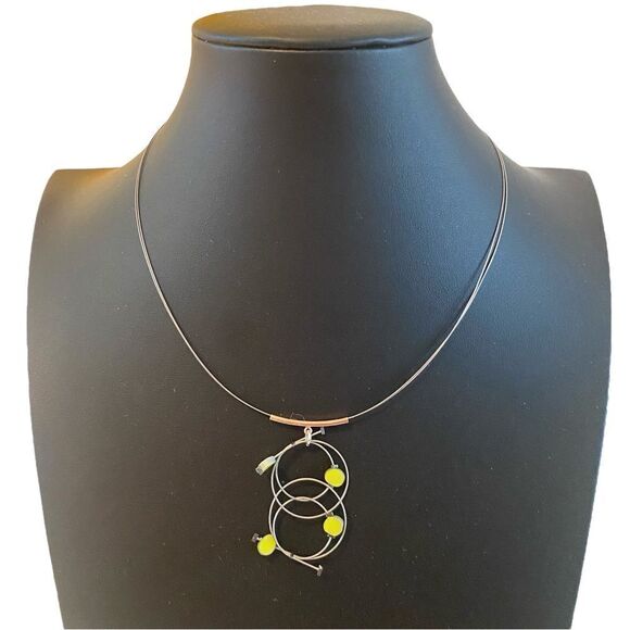 Delicate Looking Handmade Sterling Silver & Chartreuse Pendant Necklace - Picture 1 of 5